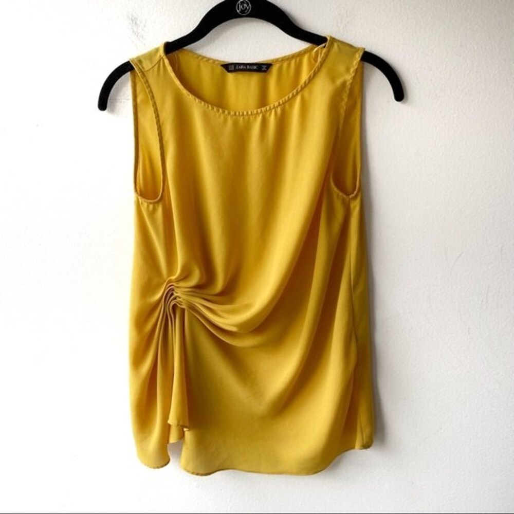 Zara Basic Mustard Yellow Gathered Front Tank Top size XS
